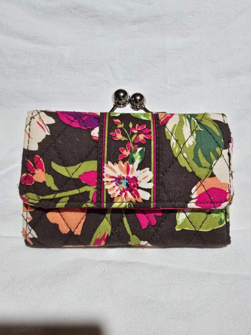 Vera Bradley "English Rose" Quilted Small Kisslock Clutch Wallet Floral Coin